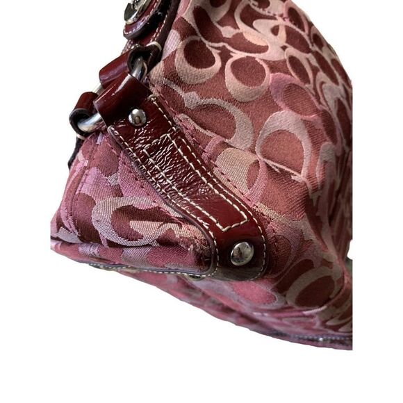 Coach Vintage Carly Optic Signature Maroon Canvas Leather Hobo Bag - Picture 7 of 12